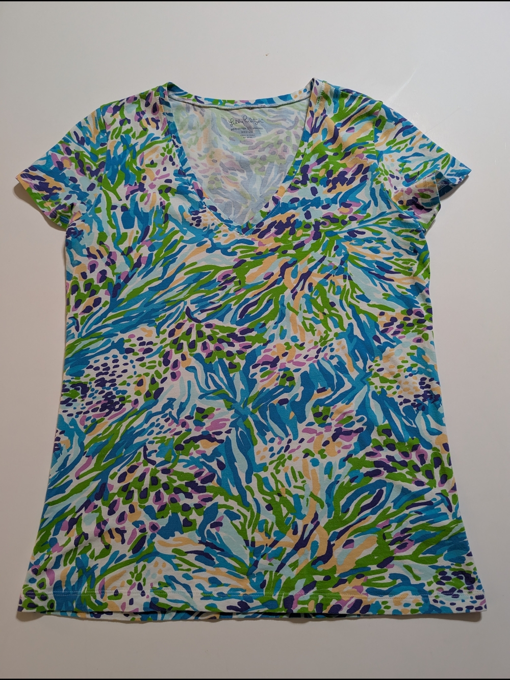 Lilly Pulitzer Sea SoireMulticolor V-Neck Short Sleeve Tee - Blue, Green, Purple